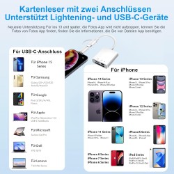 Adaptateur lecteur de carte SD pour iPhone, USBC SD Card Reader Lightning to Memory Card Camera Reader Adaptateur carte microSD 
