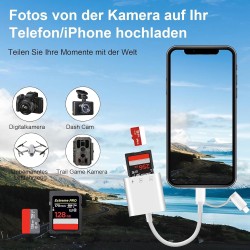 Adaptateur lecteur de carte SD pour iPhone, USBC SD Card Reader Lightning to Memory Card Camera Reader Adaptateur carte microSD 