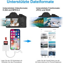 Adaptateur lecteur de carte SD pour iPhone, USBC SD Card Reader Lightning to Memory Card Camera Reader Adaptateur carte microSD 