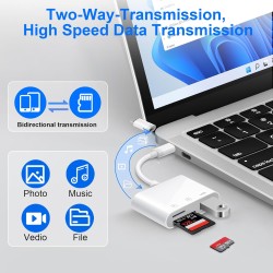 Lecteur Carte SD pour iPhone [Certifié Apple MFi] 3 en 2 Adaptateur Carte SD USB C Lightning vers SD/Micro SD/USB, Adaptateur de