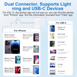 Lecteur Carte SD pour iPhone [Certifié Apple MFi] 3 en 2 Adaptateur Carte SD USB C Lightning vers SD/Micro SD/USB, Adaptateur de