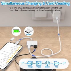 4 en 1 Lecteur Carte SD pour iPhone iPad, USB C Lightning Adaptateur Carte SD avec SD/TF/USB OTG/Chargement Slot, Lecteurs de Ca