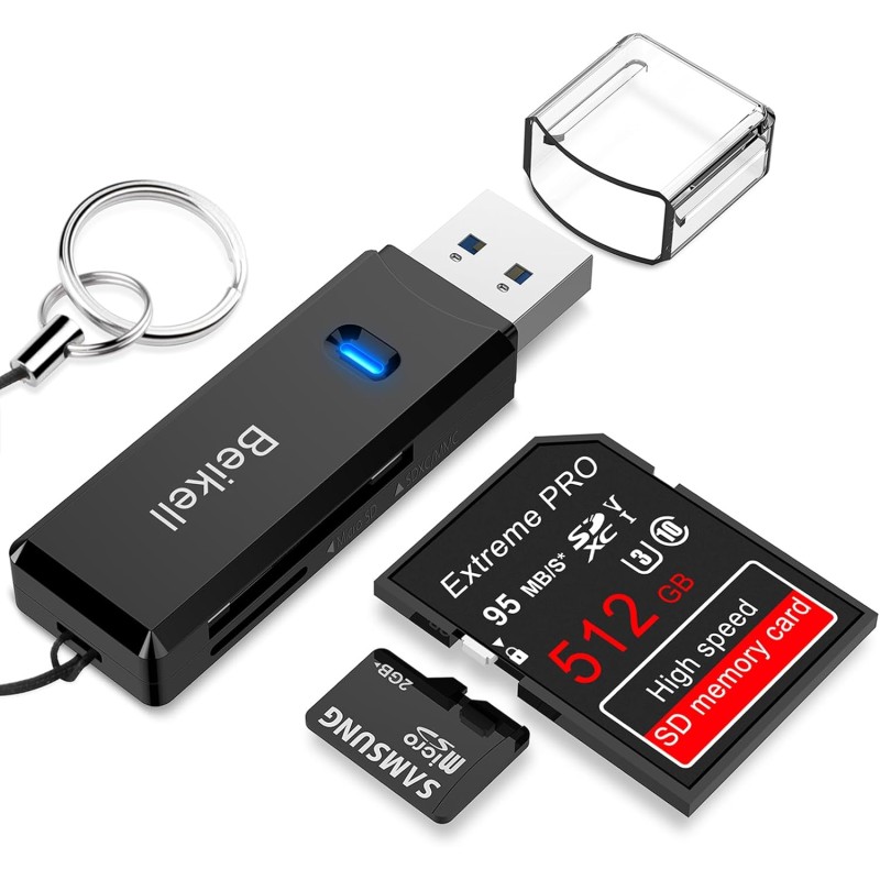 Lecteur de Carte USB 3.0, Beikell Lecteur de Carte Mémoire SD/Micro SD Haute Vitesse Card Reader MMC Memory Stick SDXC SDHC MSXC