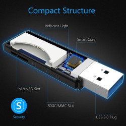 Lecteur de Carte USB 3.0, Beikell Lecteur de Carte Mémoire SD/Micro SD Haute Vitesse Card Reader MMC Memory Stick SDXC SDHC MSXC