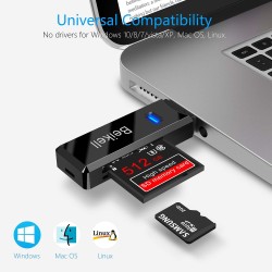Lecteur de Carte USB 3.0, Beikell Lecteur de Carte Mémoire SD/Micro SD Haute Vitesse Card Reader MMC Memory Stick SDXC SDHC MSXC
