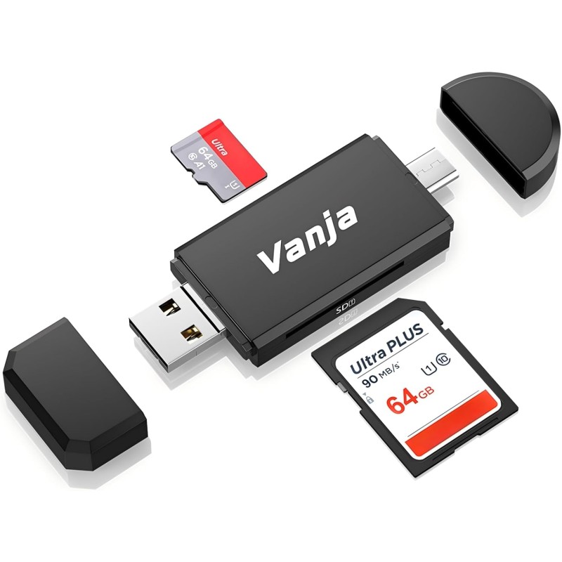 Vanja Lecteur de Cartes SD/Micro SD, USB C Lecteur de Carte mémoire et Micro USB pour SDXC, SDHC, SD, MMC, RS-MMC, Micro SDXC, M