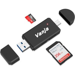 Vanja USB 3.0 Lecteur Cartes SD, Type C/USB 3.0, Adaptateur Carte SD/Micro SD pour Computer/Laptop/Camera/PC/Android Phone,Adapt