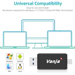 Vanja USB 3.0 Lecteur Cartes SD, Type C/USB 3.0, Adaptateur Carte SD/Micro SD pour Computer/Laptop/Camera/PC/Android Phone,Adapt