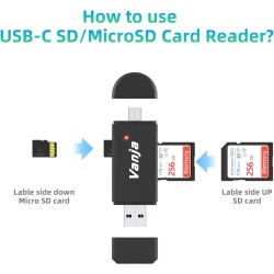 Vanja USB 3.0 Lecteur Cartes SD, Type C/USB 3.0, Adaptateur Carte SD/Micro SD pour Computer/Laptop/Camera/PC/Android Phone,Adapt