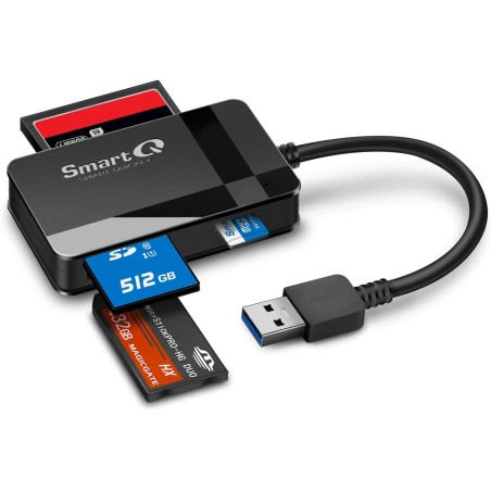 SmartQ Lecteur de cartes SD USB 3.0 C368, Plug N Play, compatible avec Apple et Windows, alimenté par USB, supporte CF/SD/SDHC/S