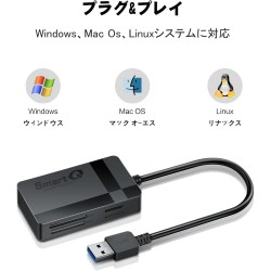 SmartQ Lecteur de cartes SD USB 3.0 C368, Plug N Play, compatible avec Apple et Windows, alimenté par USB, supporte CF/SD/SDHC/S