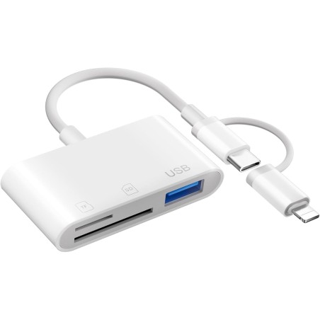[Apple MFi Certified] Lecteur Cartes SD pour iPhone, Lightning USB-C vers Lecteur de Carte mémoire SD/Micro SD/USB Adaptateur Ca