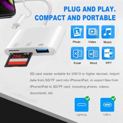 [Apple MFi Certified] Lecteur Cartes SD pour iPhone, Lightning USB-C vers Lecteur de Carte mémoire SD/Micro SD/USB Adaptateur Ca