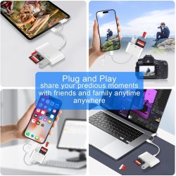 [Apple MFi Certified] Lecteur Cartes SD pour iPhone, Lightning USB-C vers Lecteur de Carte mémoire SD/Micro SD/USB Adaptateur Ca