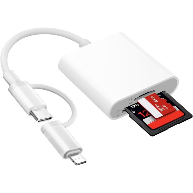 Lecteur Carte SD pour iPhone iPad, USB C & Lightning Adaptateur Carte SD pour Micro SD/SD, Lecteurs Carte Mémoire Externes pour 