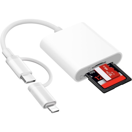 Lecteur Carte SD pour iPhone iPad, USB C & Lightning Adaptateur Carte SD pour Micro SD/SD, Lecteurs Carte Mémoire Externes pour 