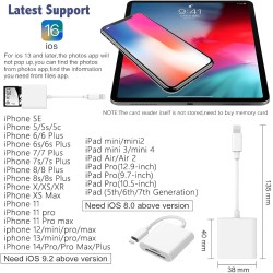 Lydia Lecteur de carte SD pour iPhone/iPad, adaptateur de lecteur de carte mémoire, adaptateur de lecteur de carte Micro SD pour