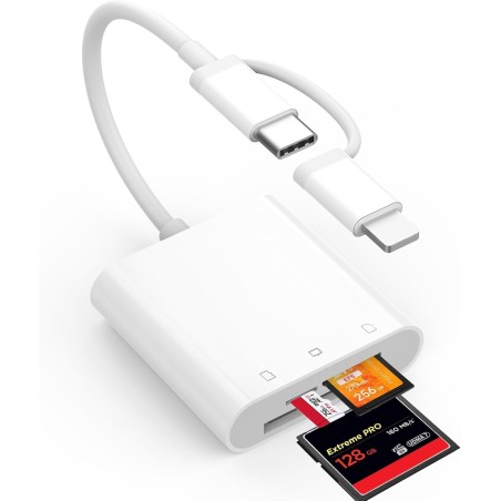 [Certifié Apple MFi] Lecteur de Carte SD Compact Flash, Loydia 3 en 1 USB-C Lightning vers SD/Micro SD/CF, Adaptateur Carte SD L