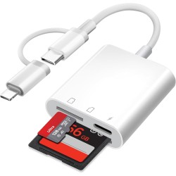 [Apple MFi Certified] Lecteur de Carte SD pour iPhone iPad - 3 en 1 Adaptateur de Carte SD pour Micro SD/SD/Charge de Type-C - A