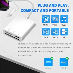 [Apple MFi Certified] Lecteur de Carte SD pour iPhone iPad - 3 en 1 Adaptateur de Carte SD pour Micro SD/SD/Charge de Type-C - A