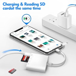 [Apple MFi Certified] 4 en 1 Lecteur Carte SD pour iPhone iPad, Adaptateur Cartes SD USBC Lightning vers SD/Micro SD/USB/Chargin