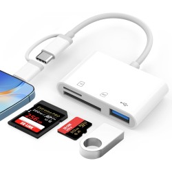 Lecteur de carte SD/Adaptateur 3-en-2 pour iPhone 15/14/Pro Max/Pro/Plus, iPad Pro, MacBook Pro/MacBook Air