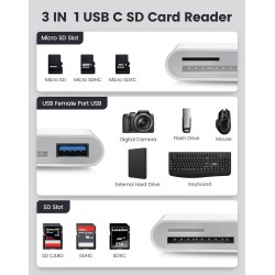 Lecteur de carte SD/Adaptateur 3-en-2 pour iPhone 15/14/Pro Max/Pro/Plus, iPad Pro, MacBook Pro/MacBook Air