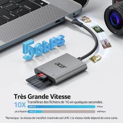 acer Lecteur de Carte SD USB C, Adapateur Carte Mémoire MicroSD USB C 5Gbps, Simultané à Lire et Écrire pour SD/Micro SD/SDHC/SD