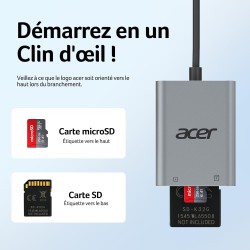 acer Lecteur de Carte SD USB C, Adapateur Carte Mémoire MicroSD USB C 5Gbps, Simultané à Lire et Écrire pour SD/Micro SD/SDHC/SD