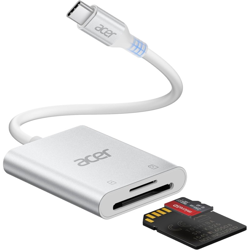 acer Lecteur de Carte SD USB C, Adapateur Carte Mémoire MicroSD USB C 5Gbps, Simultané à Lire et Écrire pour SD/Micro SD/SDHC/SD