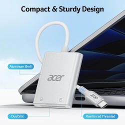 acer Lecteur de Carte SD USB C, Adapateur Carte Mémoire MicroSD USB C 5Gbps, Simultané à Lire et Écrire pour SD/Micro SD/SDHC/SD