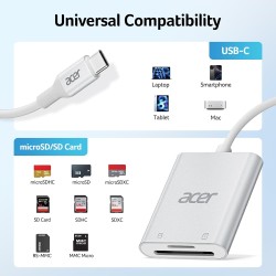 acer Lecteur de Carte SD USB C, Adapateur Carte Mémoire MicroSD USB C 5Gbps, Simultané à Lire et Écrire pour SD/Micro SD/SDHC/SD