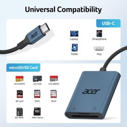 acer Lecteur de Carte SD USB C, Adapateur Carte Mémoire MicroSD USB C 5Gbps, Simultané à Lire et Écrire pour SD/Micro SD/SDHC/SD