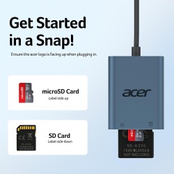 acer Lecteur de Carte SD USB C, Adapateur Carte Mémoire MicroSD USB C 5Gbps, Simultané à Lire et Écrire pour SD/Micro SD/SDHC/SD