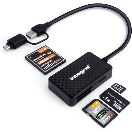 Integral 4en1 Lecteur de Carte Mémoire, USB 3.0 & USB C Adaptateur pour microSD, SD, Compact Flash, MS Duo/Pro - Compatible avec