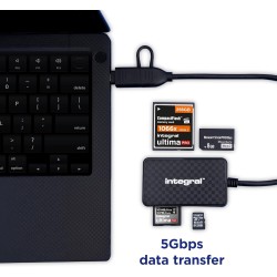 Integral 4en1 Lecteur de Carte Mémoire, USB 3.0 & USB C Adaptateur pour microSD, SD, Compact Flash, MS Duo/Pro - Compatible avec