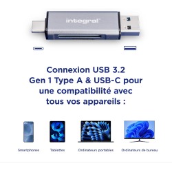 Integral adaptateur lecteur de cartes mémoire microSD & SD - Double connecteur USB 3.0 & USB-C - Compatible avec iPhone 15/16 Pl
