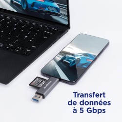Integral adaptateur lecteur de cartes mémoire microSD & SD - Double connecteur USB 3.0 & USB-C - Compatible avec iPhone 15/16 Pl