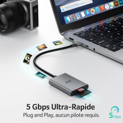 Acer Lecteur de Carte SD USB 3.0 avec câble, Lecteur de Carte mémoire pour Appareil Photo en Aluminium UHS-I, Adaptateur Micro S