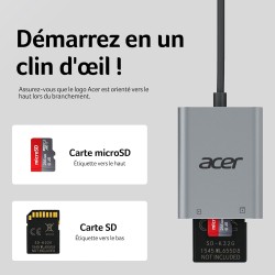 Acer Lecteur de Carte SD USB 3.0 avec câble, Lecteur de Carte mémoire pour Appareil Photo en Aluminium UHS-I, Adaptateur Micro S
