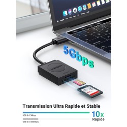 Uvert usb 3.0 lecteur de carte sd adaptateur microsd 5gbps transfert rapide accès simultané à 2 cartes max 2to card reader suppo
