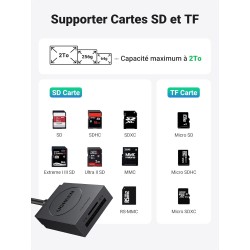 Uvert usb 3.0 lecteur de carte sd adaptateur microsd 5gbps transfert rapide accès simultané à 2 cartes max 2to card reader suppo