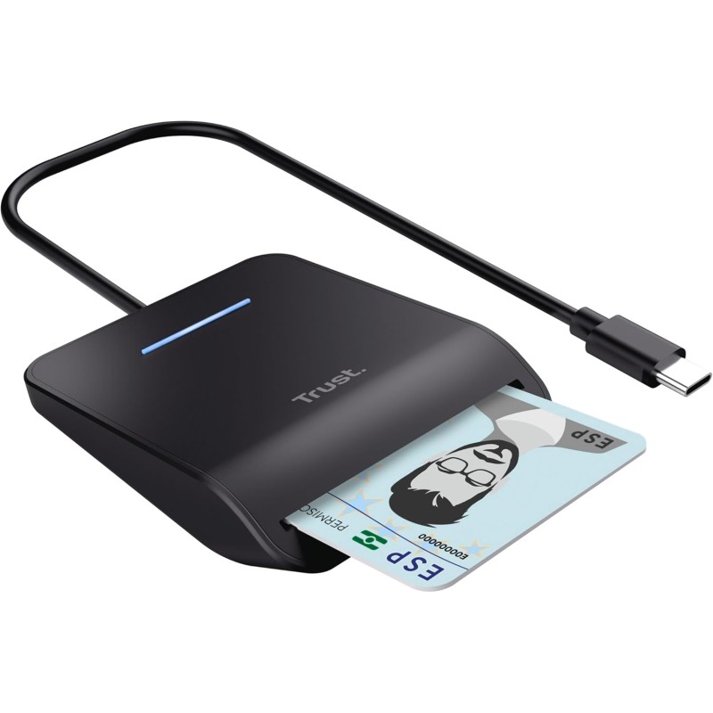 Trust Lecteur de Carte DNI USB-C, Compatible avec Toutes Les Cartes DNI, Conforme FIPS 201, FIPS TAA et ISO 7816 Classe A/B/C, C