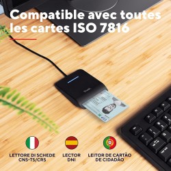 Trust Lecteur DNI, Compatible avec Toutes Les Cartes DNI, Conforme FIPS 201, FIPS TAA et ISO 7816 Classe A, B, C, câble de 100 c