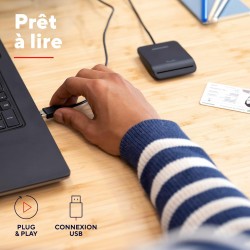 Trust Lecteur DNI, Compatible avec Toutes Les Cartes DNI, Conforme FIPS 201, FIPS TAA et ISO 7816 Classe A, B, C, câble de 100 c