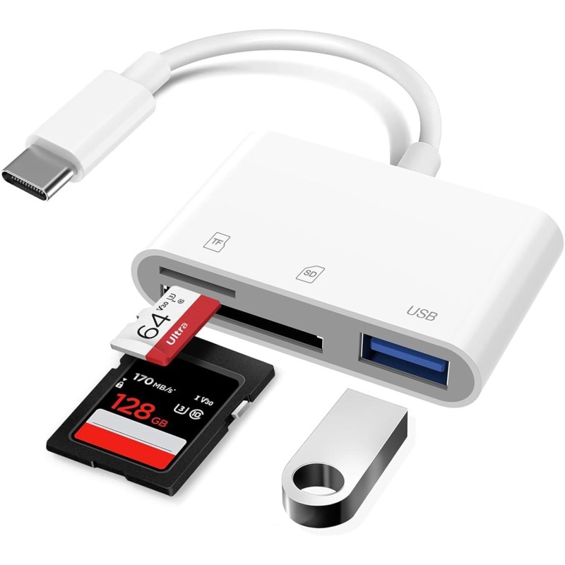 Lecteur de carte SD USB C vers carte SD pour iPadMacordinateur portable, 3 en 1 USB CType C vers USB Lecteur de carte mémoire po