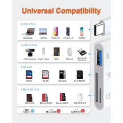 Lecteur de carte SD USB C vers carte SD pour iPadMacordinateur portable, 3 en 1 USB CType C vers USB Lecteur de carte mémoire po