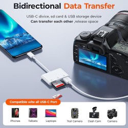 Lecteur de carte SD USB C vers carte SD pour iPadMacordinateur portable, 3 en 1 USB CType C vers USB Lecteur de carte mémoire po