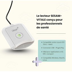 Lecteur de Carte Vitale Monofente Fixe - LITEO - Olaqin - Plug and Play - Ne nécessite Pas d'installation de Logiciel - Câble US