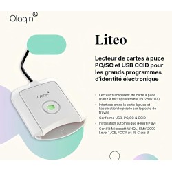 Lecteur de Carte Vitale Monofente Fixe - LITEO - Olaqin - Plug and Play - Ne nécessite Pas d'installation de Logiciel - Câble US